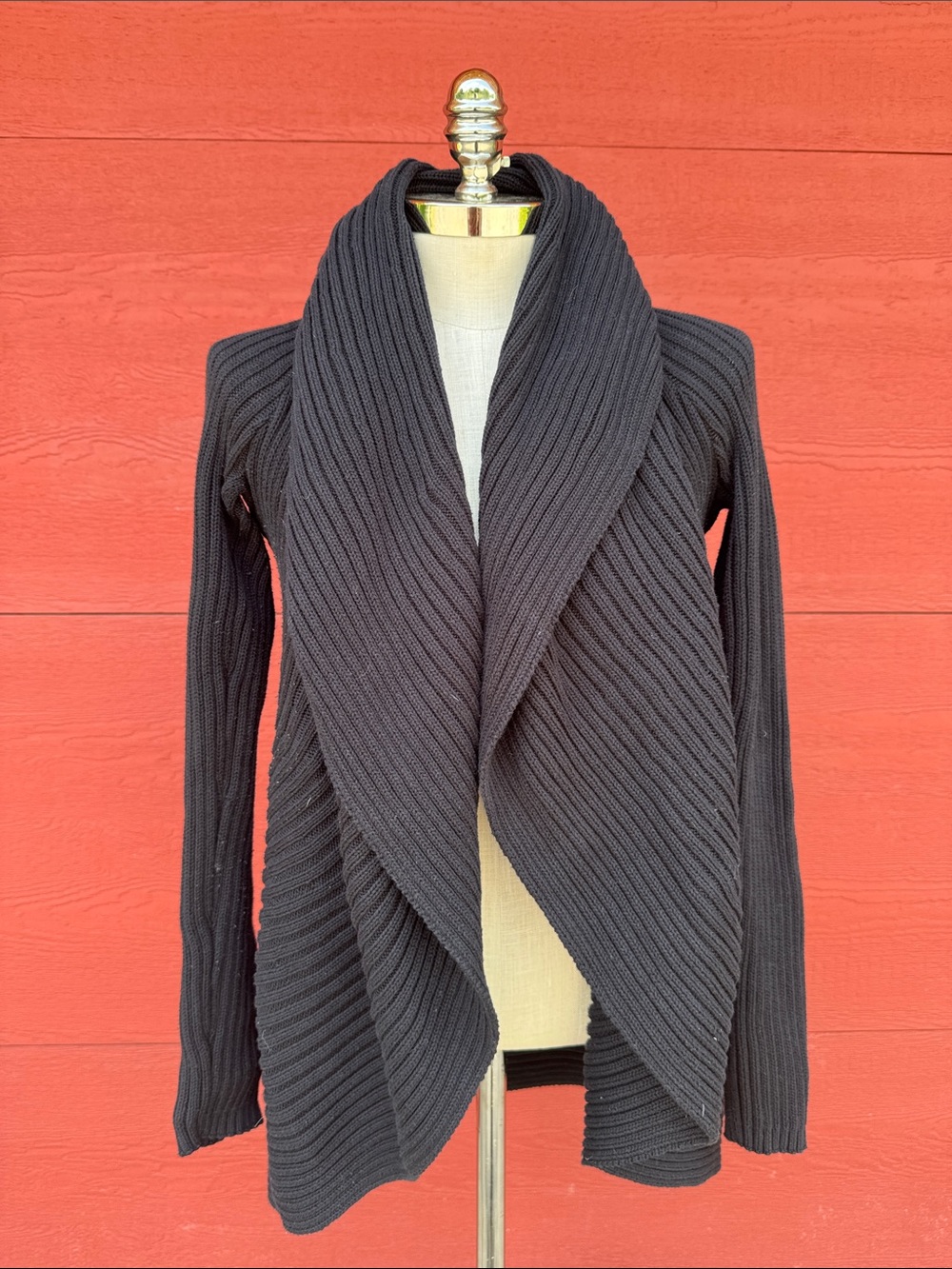 Lauren Ralph Lauren Vintage Ribbed Shawl Sweater Cardigan in Black